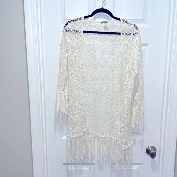 Gimmicks BKE long lace FRINGE kimono duster Large L - Picture 6 of 12